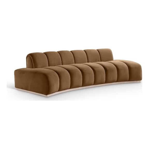 Bowery Hill Contemporary Deep Channel Tufted Saddle Durable Velvet Sofa