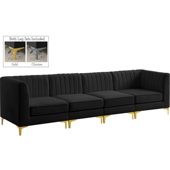 Bowery Hill Contemporary Deep Channel Tufted Soft Black Velvet Modular Sofa