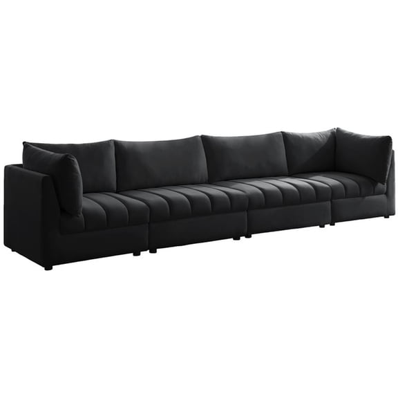 Bowery Hill Contemporary Deep Channel Tufted Soft Black Velvet Modular Sofa