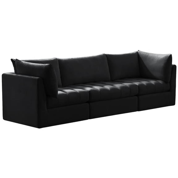 Bowery Hill Contemporary Deep Channel Tufted Soft Black Velvet Modular Sofa