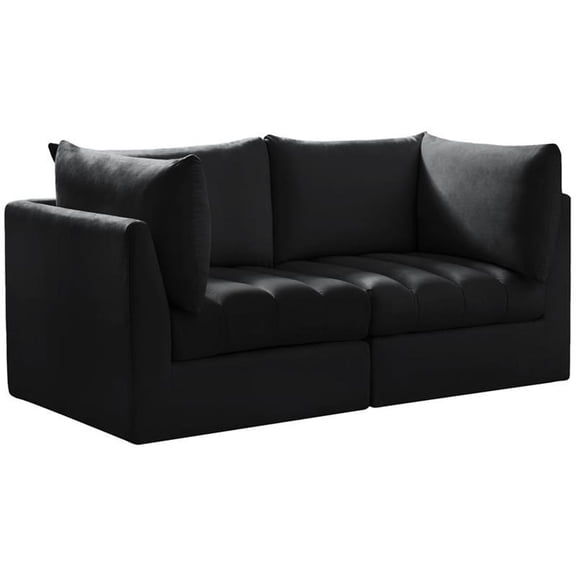 Bowery Hill Contemporary Deep Channel Tufted Soft Black Velvet Modular Sofa