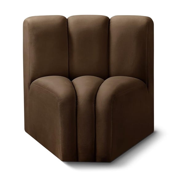 Bowery Hill Contemporary Deep Channel Tufted Soft Brown Velvet Curved Corner