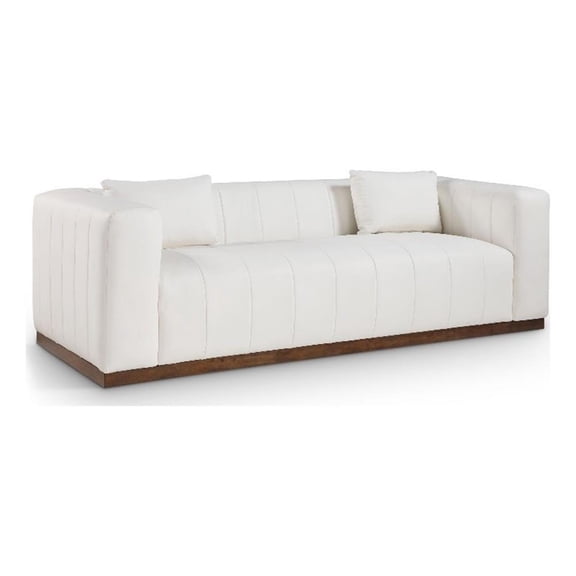 Bowery Hill Contemporary Deep Channel Tufted Soft Cream Vegan Leather Sofa