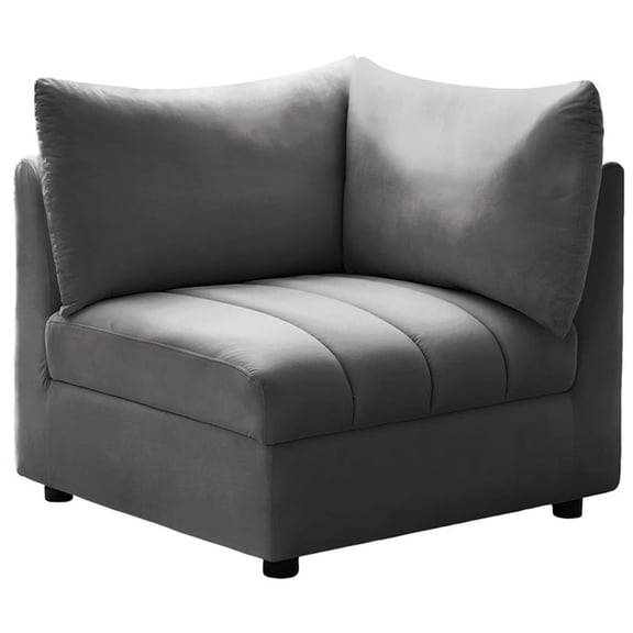 Bowery Hill Contemporary Deep Channel Tufted Soft Grey Velvet Corner