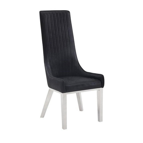 Bowery Hill Contemporary Dining Chair in Black PU and Stainless Steel (Set of 2)