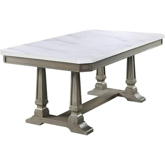 Bowery Hill Contemporary Dining Table in Marble and Weathered Oak Finish