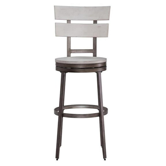 Bowery Hill Contemporary Distressed White Metal Swivel 30-inch Bar Stool