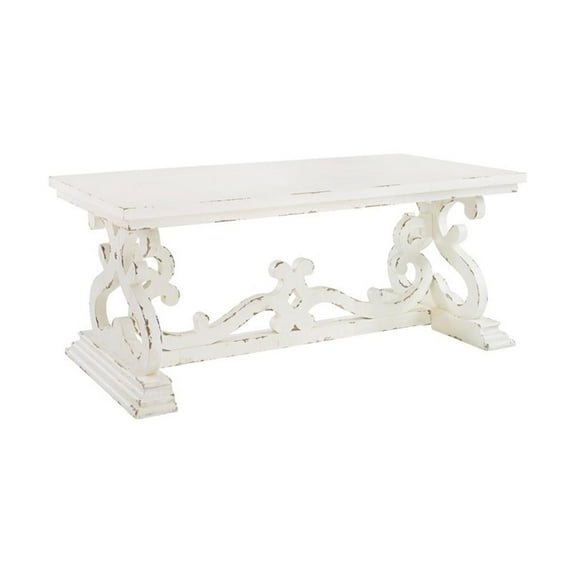 Bowery Hill Contemporary Distressed Wood Coffee Table in White