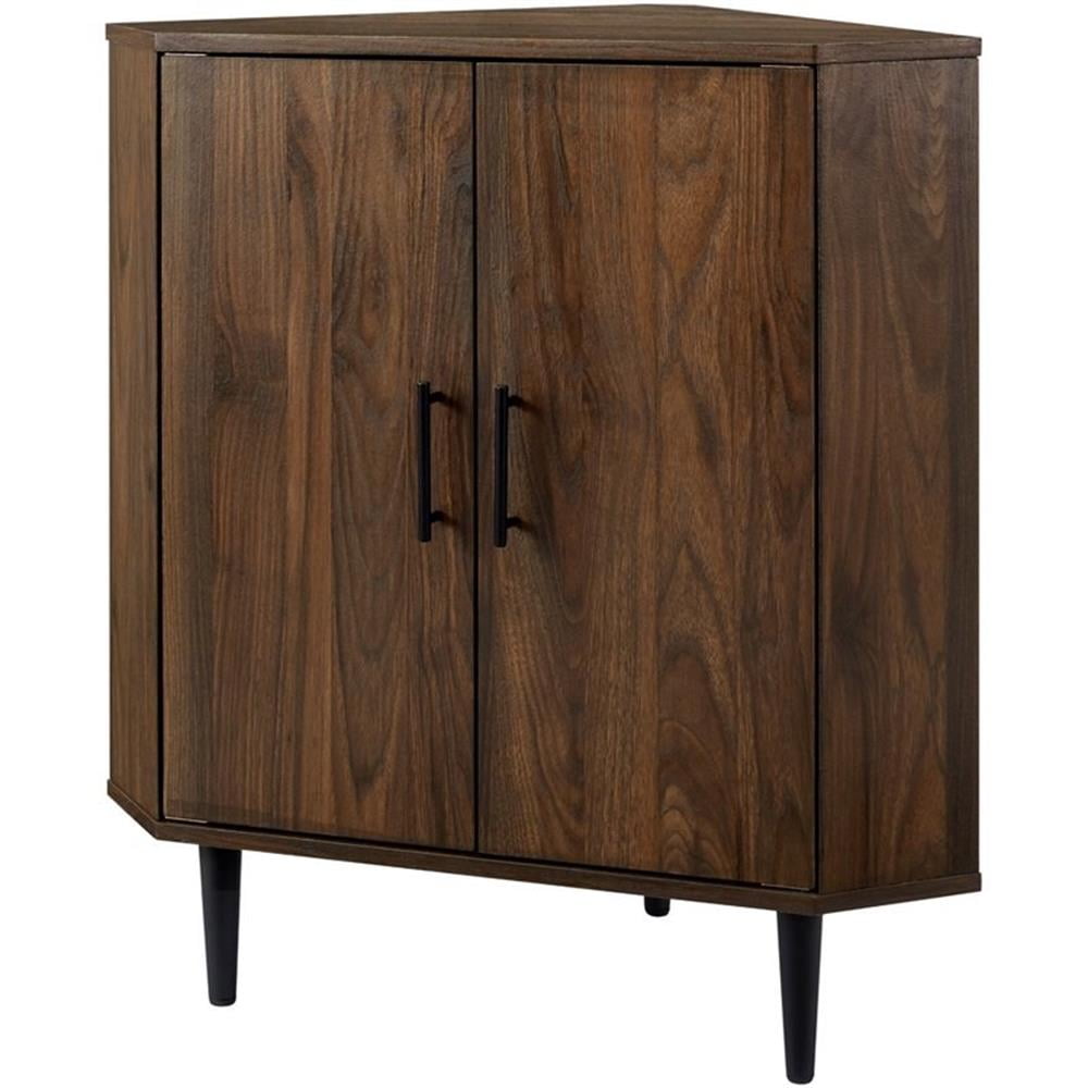 Dark Walnut 2-Door Corner Accent Cabinet with Adjustable Shelving