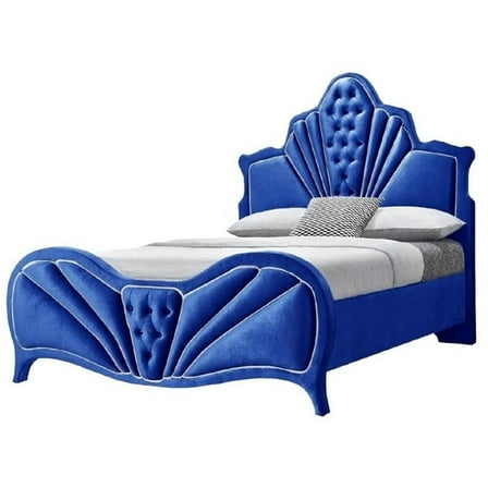 Bowery Hill Contemporary Eastern King Bed in Blue Velvet