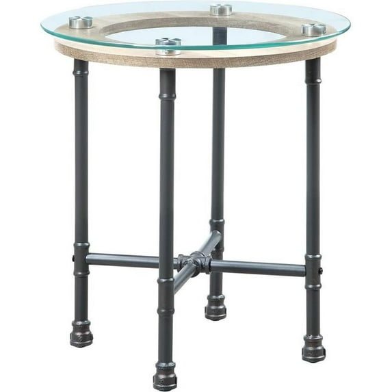 Bowery Hill Contemporary End Table in Clear Glass & Sandy Gray Finish