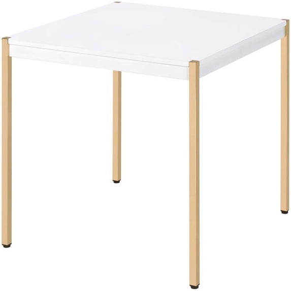 Bowery Hill Contemporary End Table in White & Gold Finish