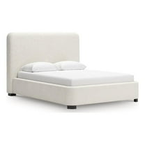 Bowery Hill Contemporary Engineered Wood Beige Queen Upholstered Bed
