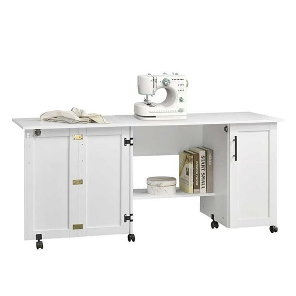 Bowery Hill Contemporary Engineered Wood Sewing Craft Cart in White