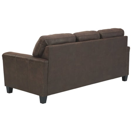 Bowery Hill Contemporary Fabric Sofa with Track Armrests in Chestnut Oak Finish