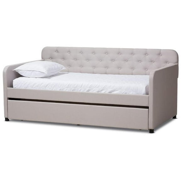 Bowery Hill Contemporary Fabric Tufted Twin Daybed in Beige