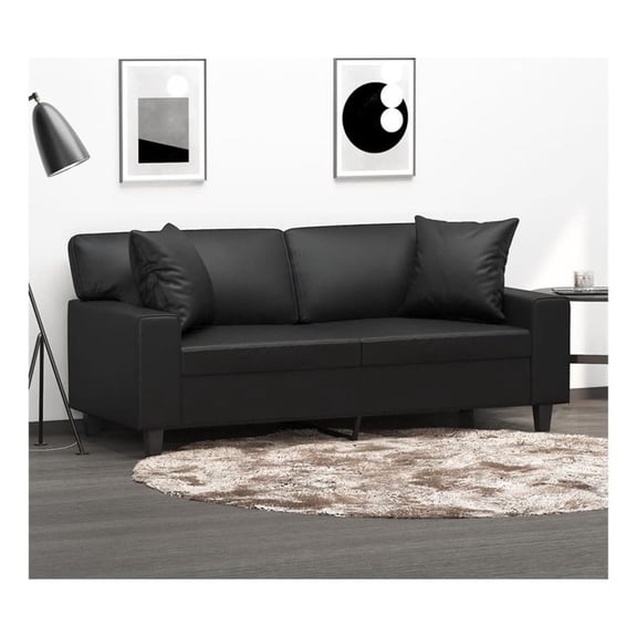 Bowery Hill Contemporary Faux Leather 2-Seater Sofa in Black