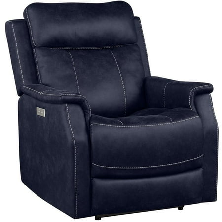 Bowery Hill Contemporary Faux Leather Dual Power Recliner in Blue