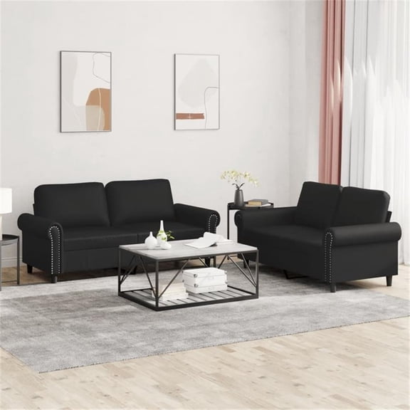Bowery Hill Contemporary Faux Leather Sofa Set in Black Finish
