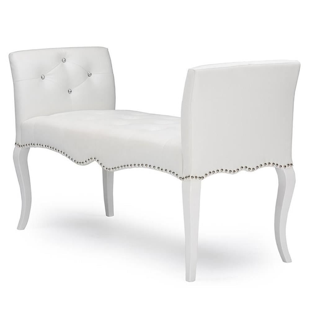 Bowery Hill Contemporary Faux Leather Tufted Bench in White