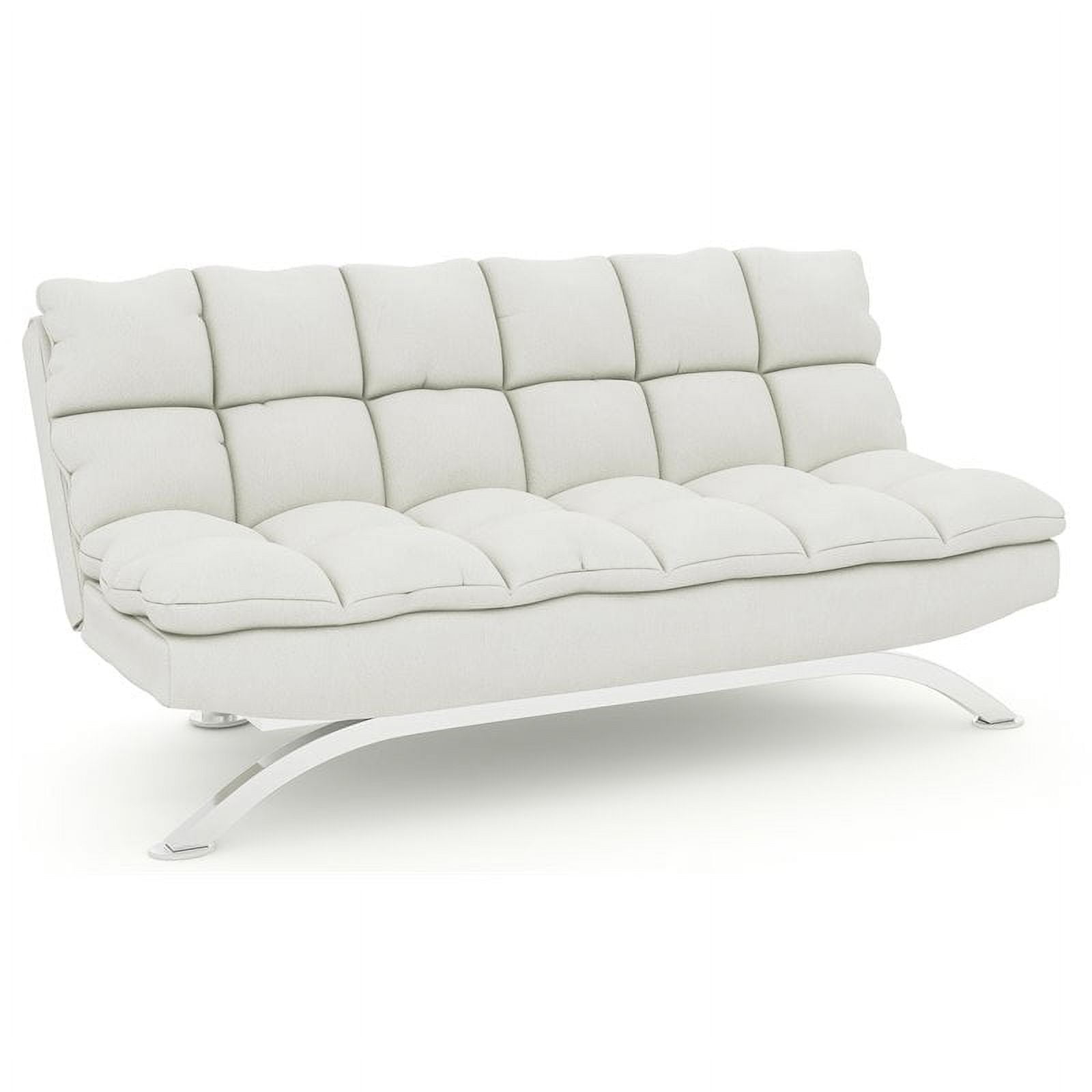 Bowery Hill Contemporary Faux Leather Tufted Sleeper Sofa Bed in White/Chrome