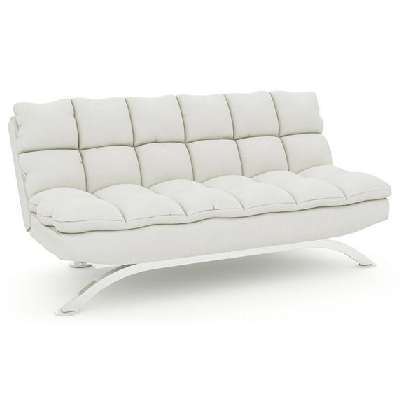 Bowery Hill Contemporary Faux Leather Tufted Sleeper Sofa Bed in White/Chrome