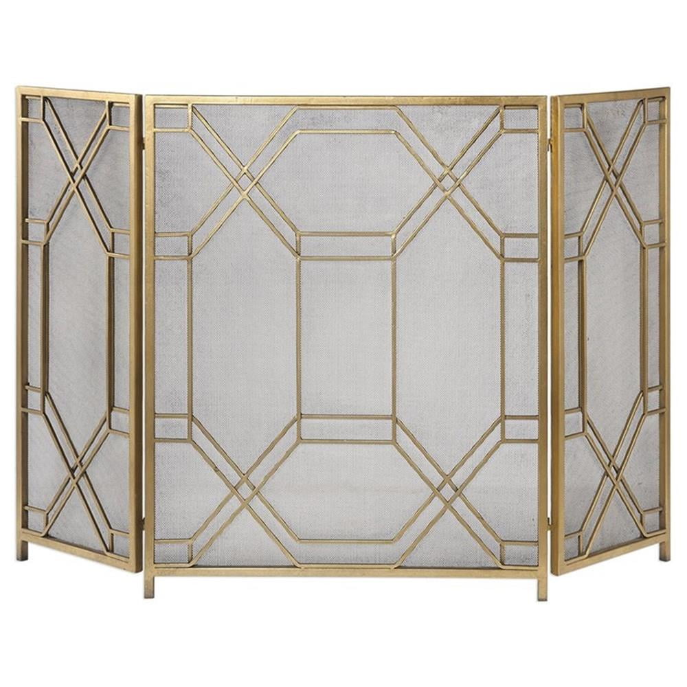 Gold Antique Iron Geometric Fireplace Screen
