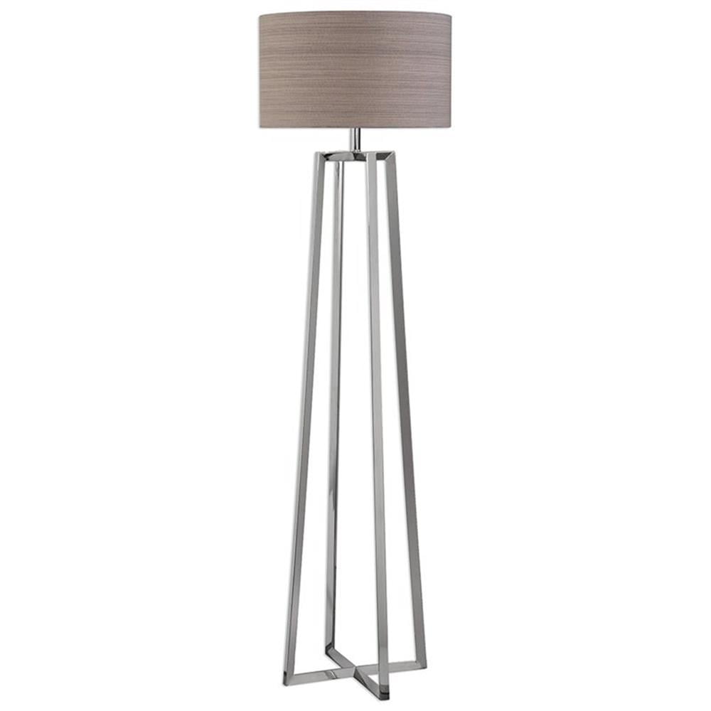 Bowery Hill Contemporary Floor Lamp in Polished Nickel and Taupe