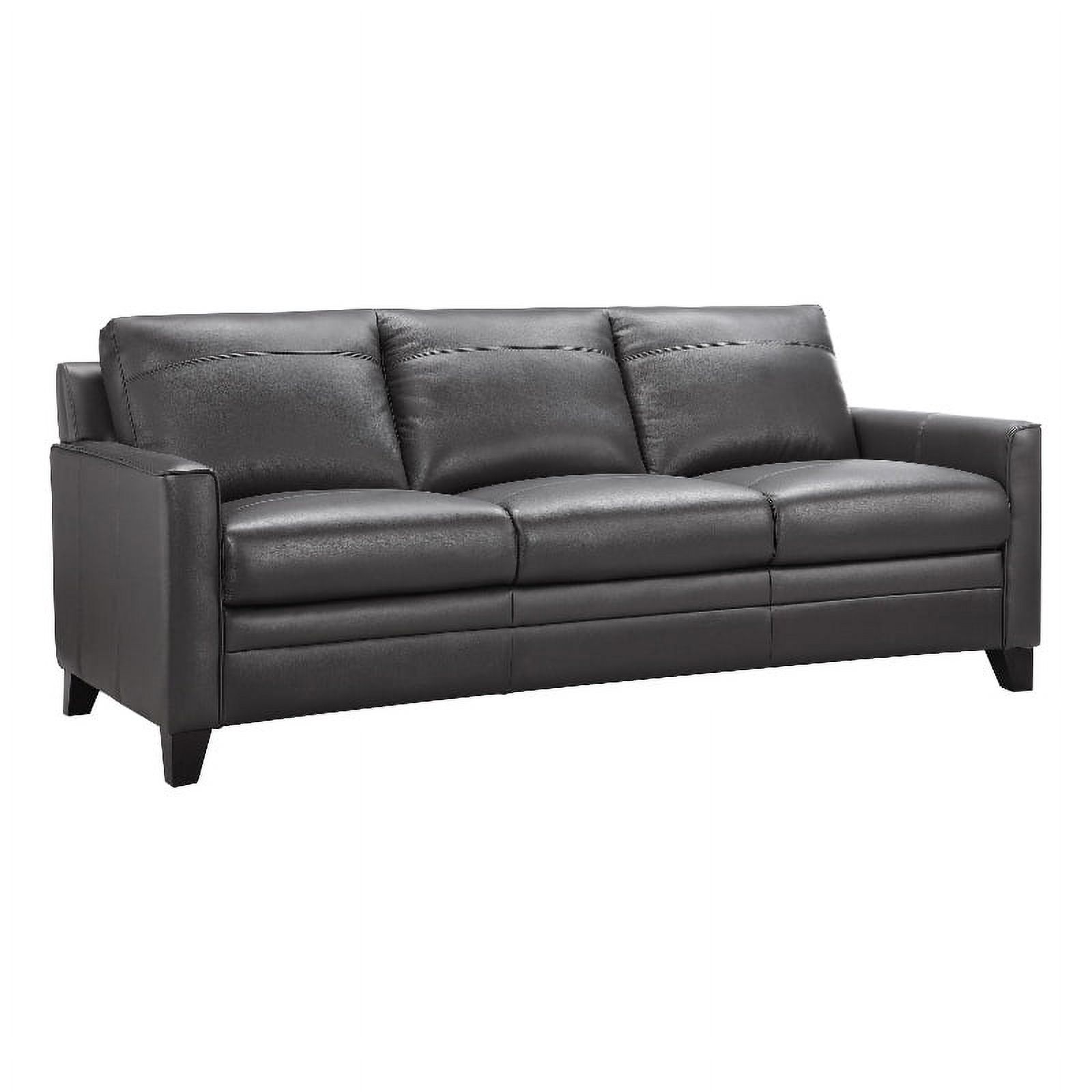 Bowery Hill Contemporary Geuine Leather & Hardwood Sofa in Charcoal ...