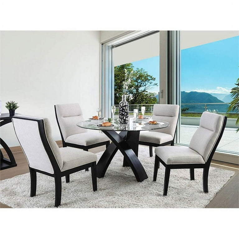 Bowery Hill Contemporary Glass 5 Piece Round Top Dining Set in