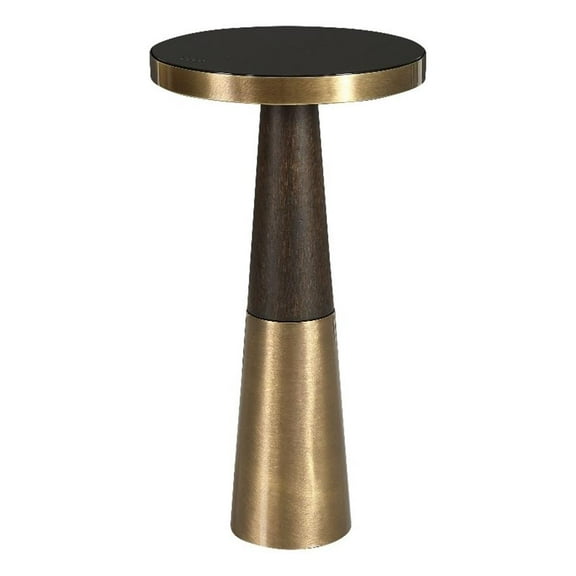 Bowery Hill Contemporary Glass Accent Table in Brass/Brown Finish