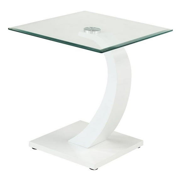 Bowery Hill Contemporary Glass End Table with Glossy White Base