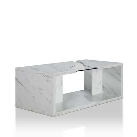 Bowery Hill Contemporary Glass Insert Coffee Table in Marble White