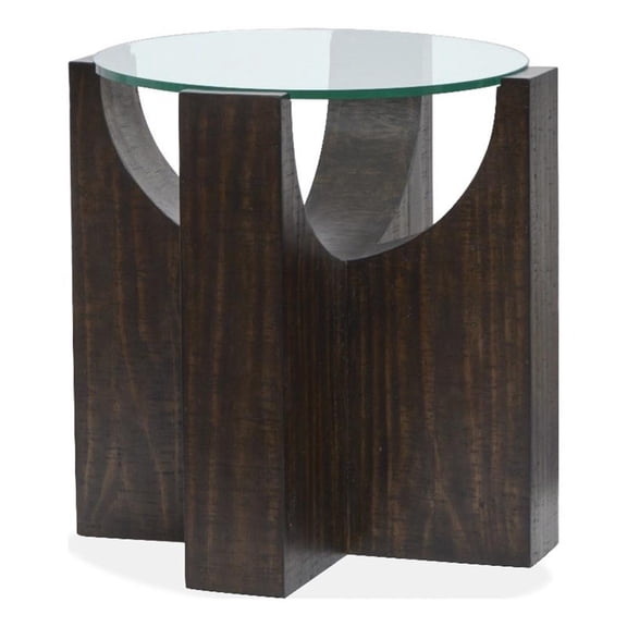 Bowery Hill Contemporary Glass Insert Round End Table in Rustic Tavern
