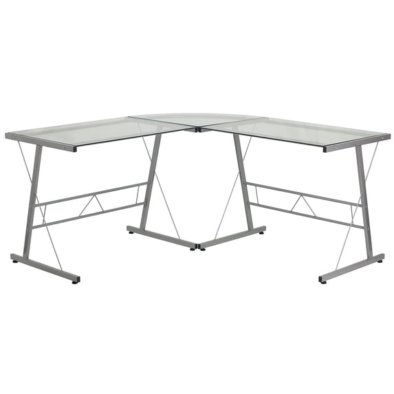 Bowery Hill Contemporary Glass L-Shaped Desk in Clear/Silver