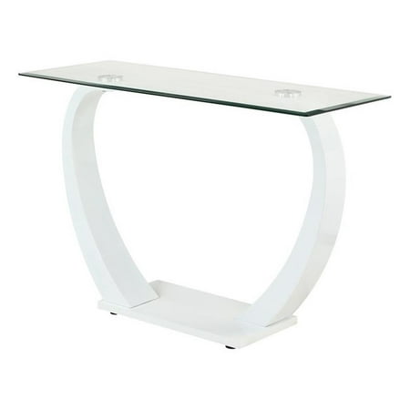 Bowery Hill Contemporary Glass Sofa Console Table with White Base
