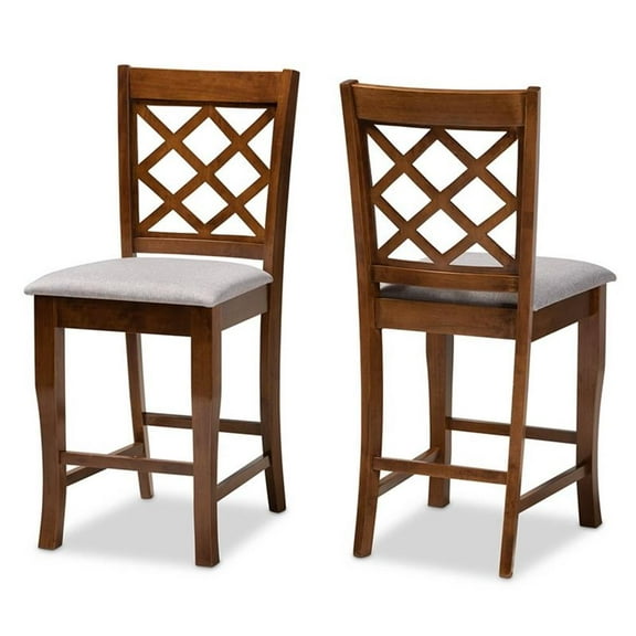Bowery Hill Contemporary Gray Upholstered Walnut Wood 2-Piece Pub Chair Set