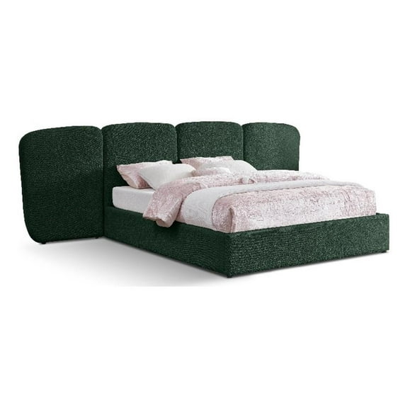 Bowery Hill Contemporary Green Boucle Durable Fabric King Bed