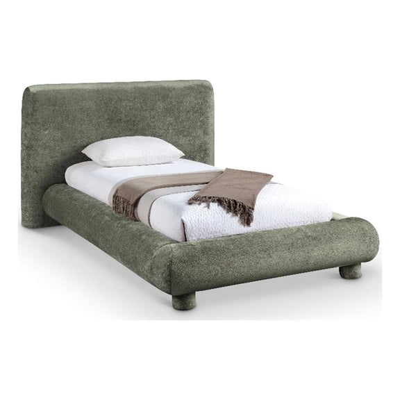 Bowery Hill Contemporary Green Chenille Fabric Upholstered Twin Bed