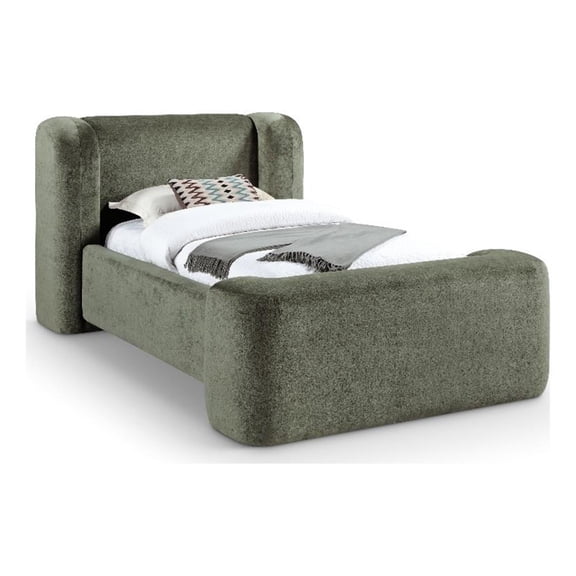 Bowery Hill Contemporary Green Chenille Fabric Upholstered Twin Bed