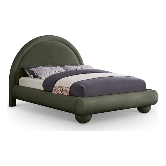 Bowery Hill Contemporary Green Durable Velvet Queen Bed with Ball Shaped Legs