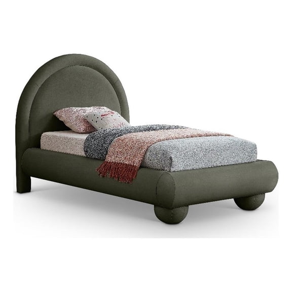 Bowery Hill Contemporary Green Durable Velvet Twin Bed with Ball Shaped Legs