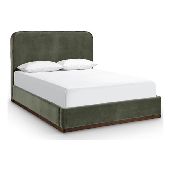 Bowery Hill Contemporary Green Durable Velvet Upholstered Queen Bed