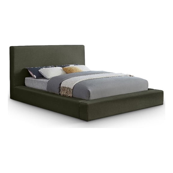 Bowery Hill Contemporary Green Velvet Queen Fully Slatted Bed