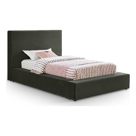 Bowery Hill Contemporary Green Velvet Twin Fully Slatted Bed