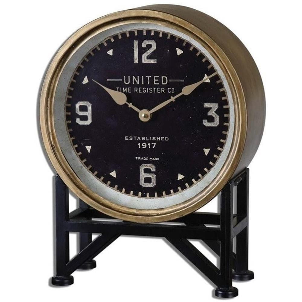 Vintage Brass and Black Industrial Table Clock