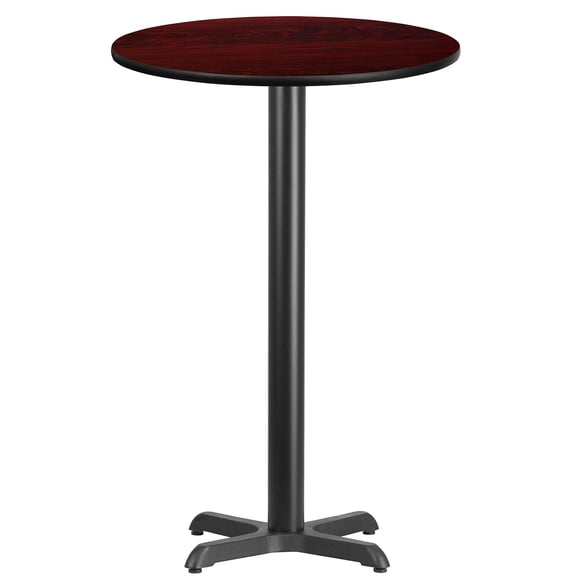 Bowery Hill Contemporary Iron/Wood Round Restaurant Bar Table in Black/Mahogany