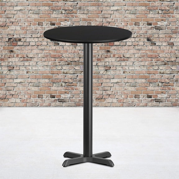 Bowery Hill Contemporary Iron/Wood Round Restaurant Bar Table in Black