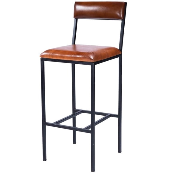 Bowery Hill Contemporary Leather & Metal Bar Stool in Brown Finish