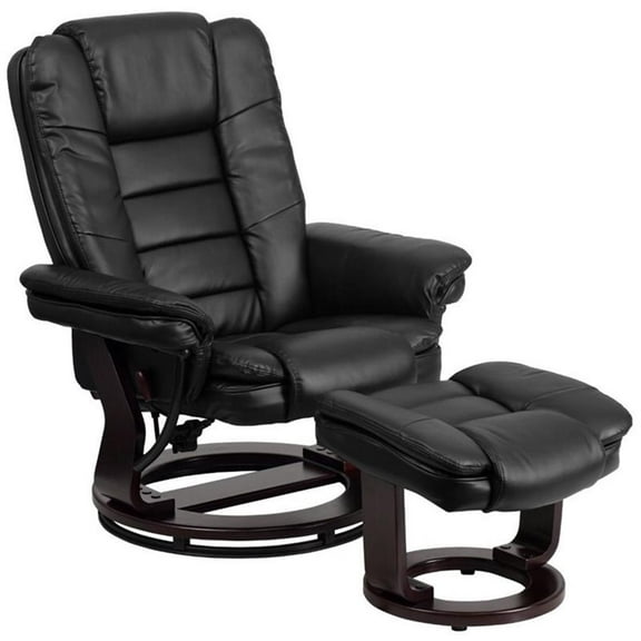 Bowery Hill Contemporary LeatherSoft Plush Arms Recliner and Ottoman in Black